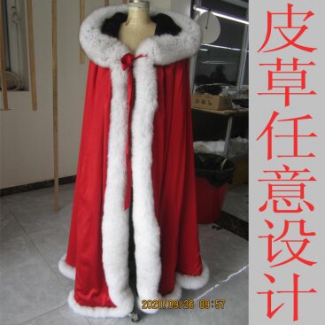 獭兔皮披风到脚狐狸走边连帽红色红楼梦古装定做演出汉服斗篷皮草