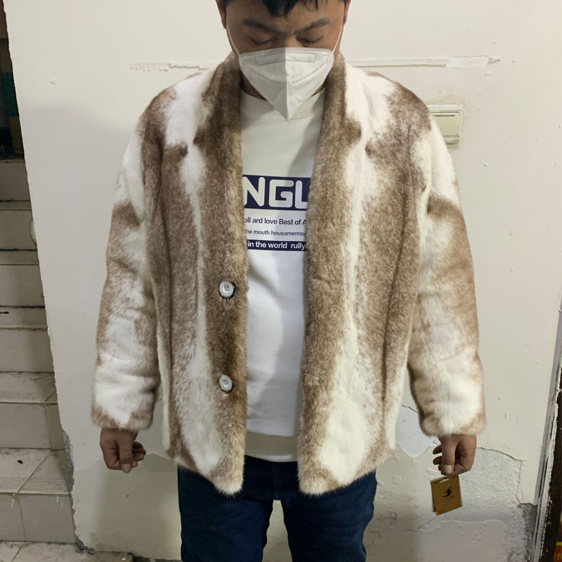 咖啡水貂皮草男外套秋冬季防风稀少皮毛原料海宁辛集保暖时尚无领