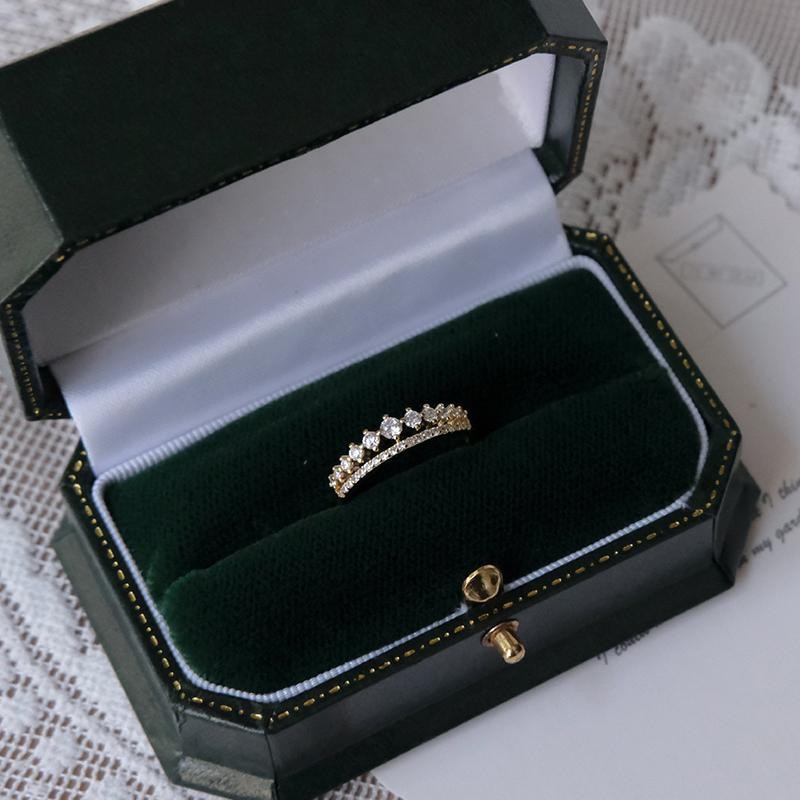 S925纯银莫桑戒指星空田园小皇冠钻戒玫瑰金轻奢时尚高级感指环女