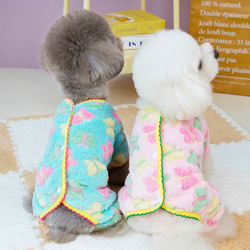 宠物狗狗衣服秋装秋冬季保暖四脚绒衣后背开扣猫咪小型犬泰迪博美