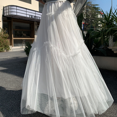白色网纱a字裙半身裙女