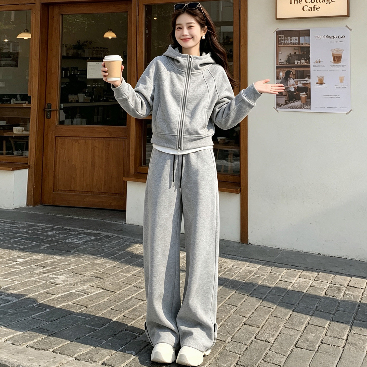 2026秋冬季新款白花灰休闲套裤女