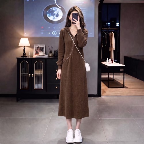 韩系连帽卫衣连衣裙女秋装宽松
