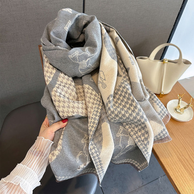 秋冬季双面加厚仿羊绒百搭女围巾