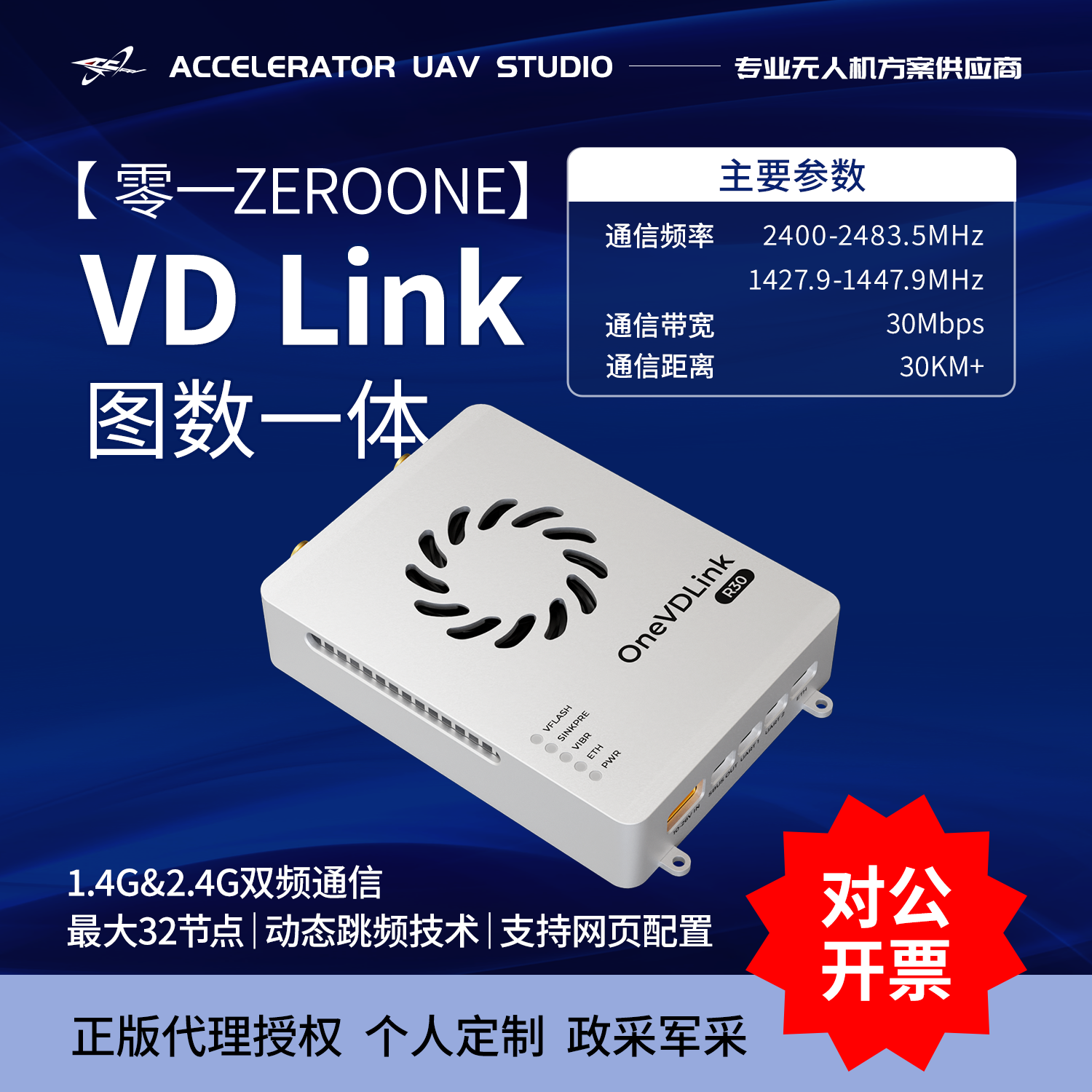 OneVDLink R30图数一体组网链路 无人机飞控数据传输通讯FPV