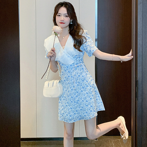 RM6683#法式娃娃领雪纺碎花连衣裙女夏装2023年新款小众设计感初恋裙