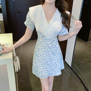 RM6683#法式娃娃领雪纺碎花连衣裙女夏装2023年新款小众设计感初恋裙