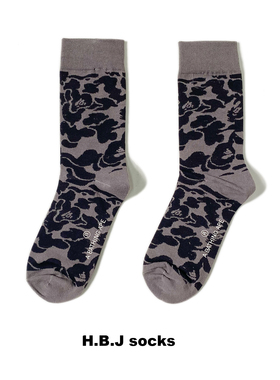 HBJ 中筒男女袜猿人灰迷彩棉质常规薄款休闲中筒运动袜日常百搭