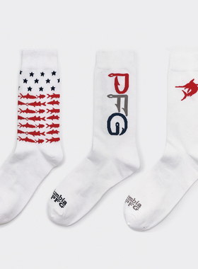 HBJ男中筒PFG钓鱼袜精梳棉抑菌透气防臭白色吸湿排汗ins潮流袜