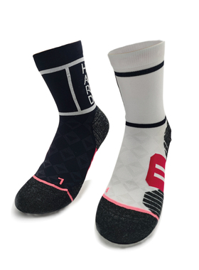 HBJ 跑步袜女款黑白鸳鸯色专业运动袜毛巾底压缩支撑防磨速干透气