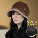 帽子女秋冬鸭舌帽加绒休闲帽可挂口罩款 羊羔绒大帽檐显脸小盆帽子