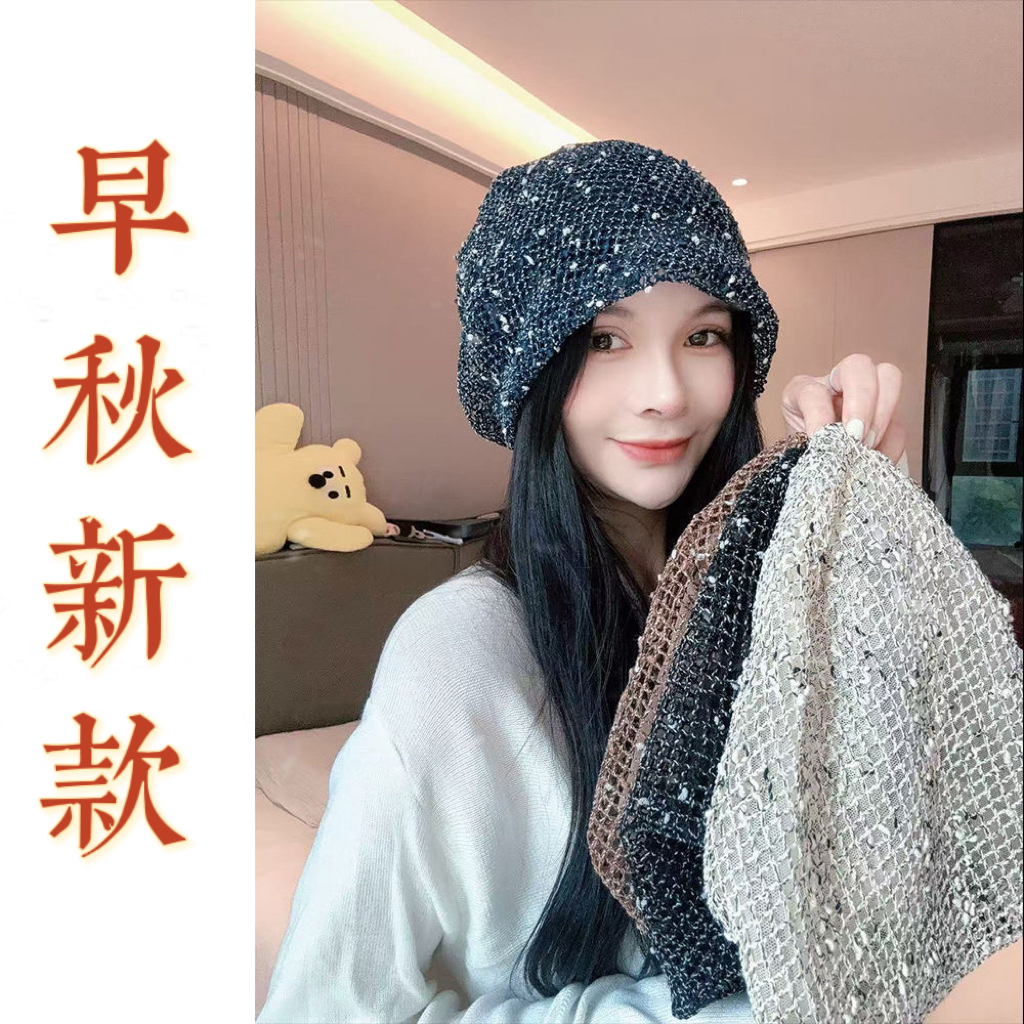 早秋新款韩版百搭宽松显脸小堆堆帽子女春夏季薄款镂空透气包头帽