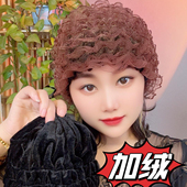 包头帽加绒加厚帽子女 遮白发中老年人帽蕾丝假发帽时尚 秋冬季 新款