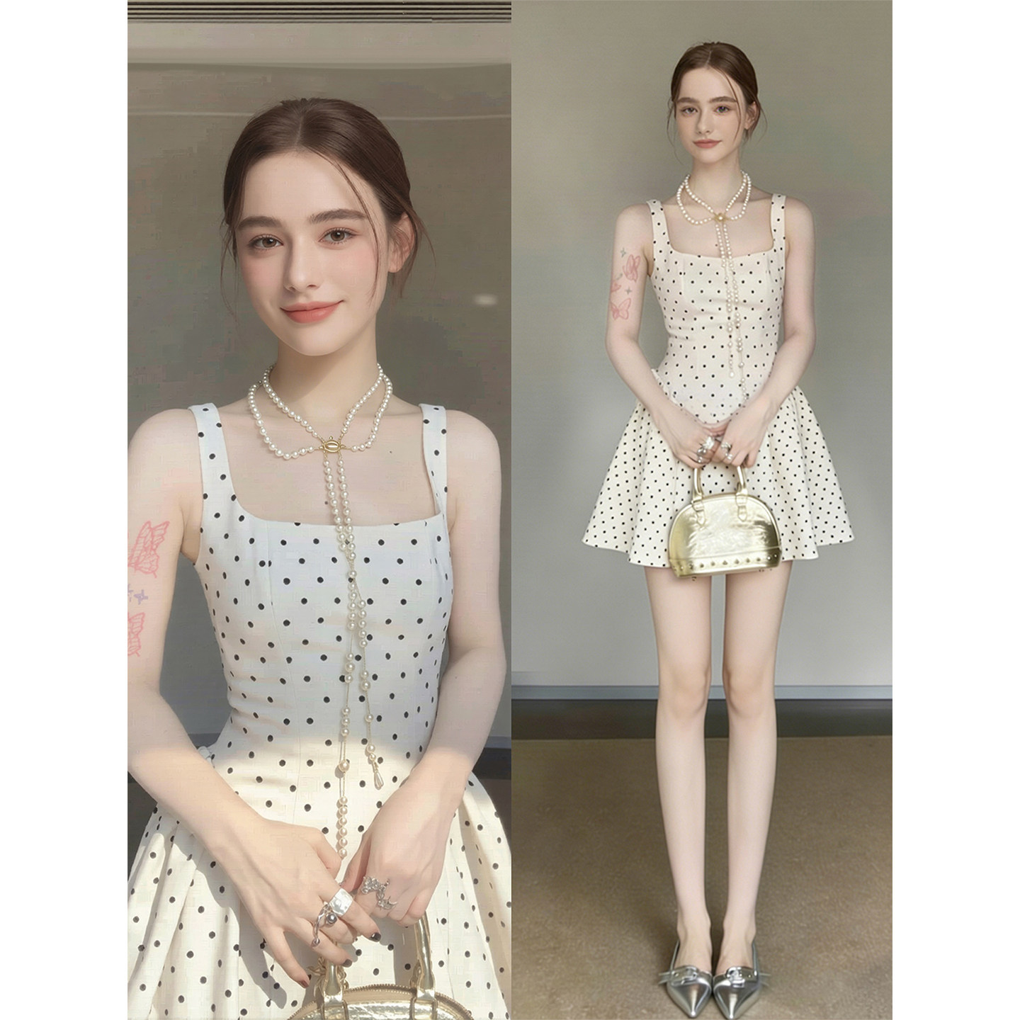 白色小礼服短裙子女2026新款初夏巨好看法式party波点吊带连衣裙
