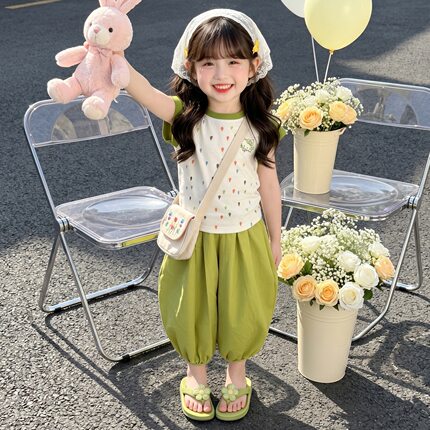 韩国女童猫咪蝴蝶结套装2026夏季新款洋气两件套网红童装代发潮