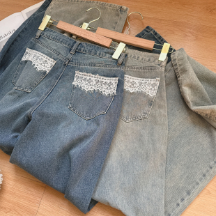 日单 直筒牛仔休闲裤 大长腿 复古做旧