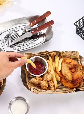 西餐厅小吃盘复古餐盘薯条装盘美式马口铁小托盘创意干果盘零食盘