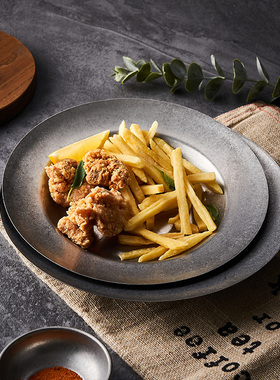 美式餐盘复古怀旧餐具意面盘西餐盘子个性深盘不锈钢盘圆盘沙拉盘