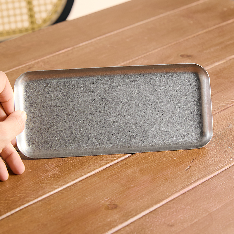 美式复古不锈钢长方形盘烧烤盘子工业风平底盘甜品盘做旧托盘餐具