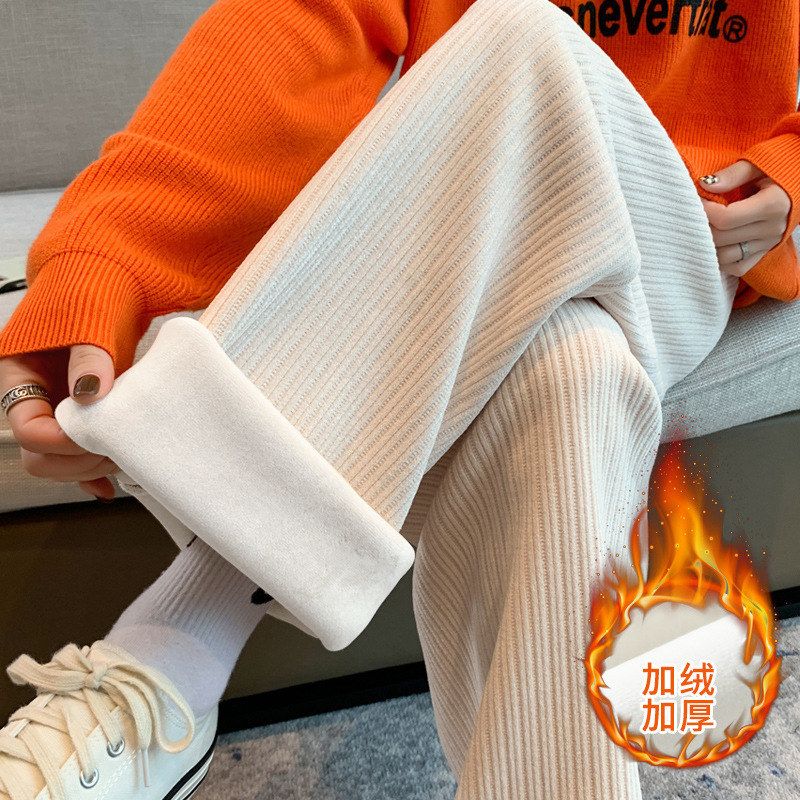 加绒加厚灯芯绒阔腿裤女冬季高腰长款裤子垂坠感长裤裤宽松休闲裤