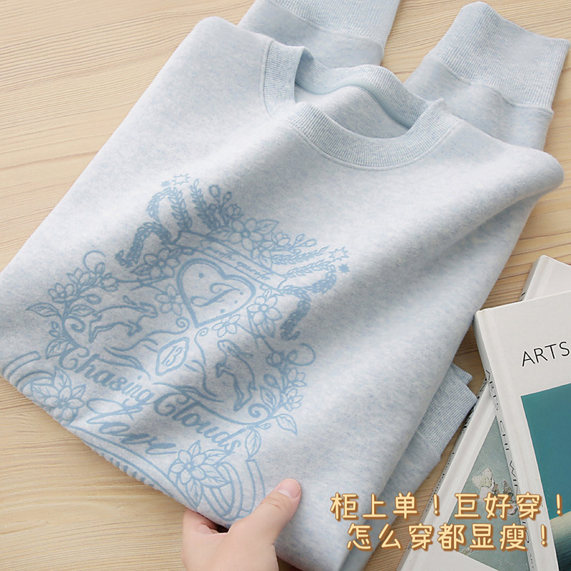 奢牌同批！双面微绒锁温面料！圆领印花卫衣女秋冬显瘦直筒小个子
