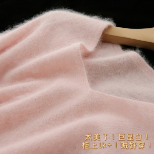 巨显白！整个人都洋气了起来！纯羊绒质感~羊毛V领粉色打底毛衣女