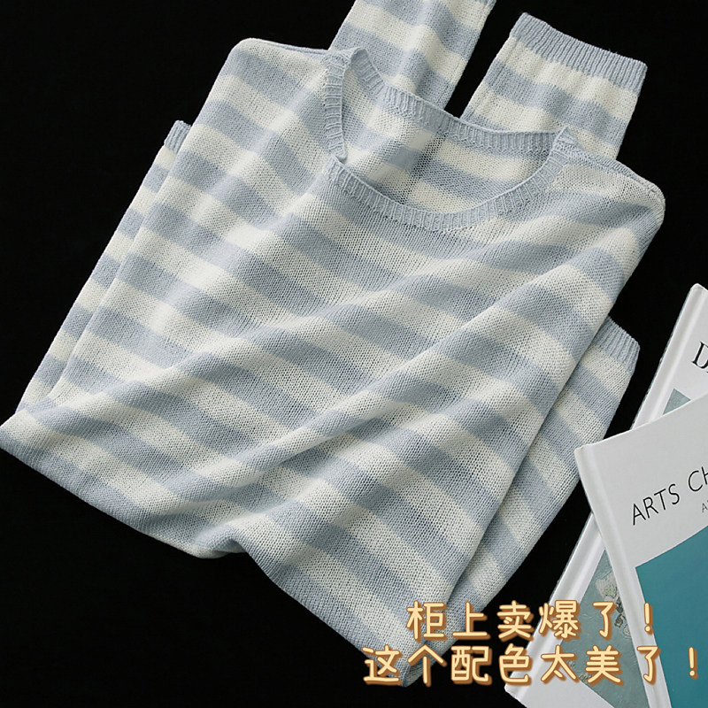 品牌26春款的一点尾货！天丝+亚麻，透气舒适！显白条纹针织衫女