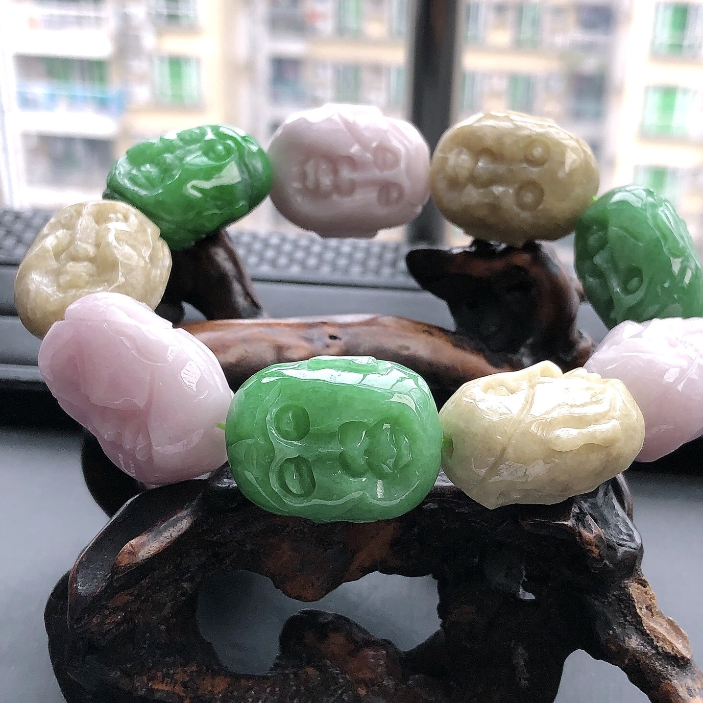 缅甸天然翡翠A货三彩十八罗汉