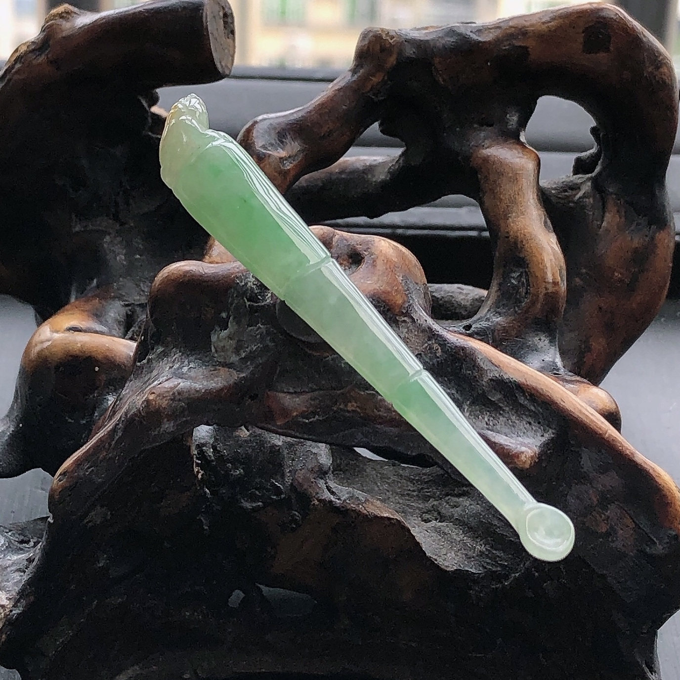 缅甸天然翡翠A货双彩耳勺掏耳神