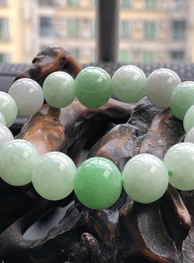 自然光实物拍/缅甸老坑料天然翡翠A货圆珠手链手串53.64g带证书