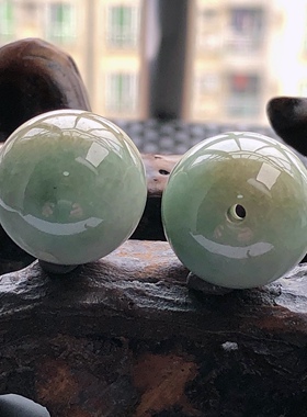 自然光实物拍摄/缅甸天然翡翠A货大圆珠配饰一对26.59g老坑大珠子