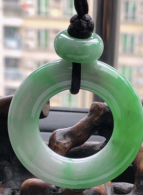 自然光实物拍摄/缅甸天然翡翠A货阳绿平安环挂件29.08g老坑吊坠