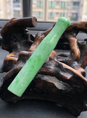 自然光实物拍摄/缅甸天然翡翠A货满绿素面烟嘴18.12g老坑带证烟具