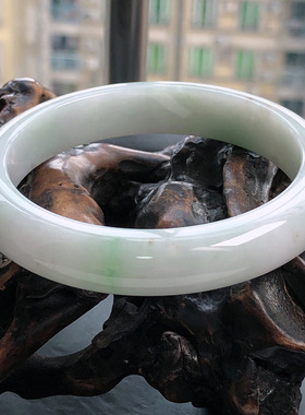 自然光实物拍/61圈缅甸天然翡翠A货正圈手镯66.56老坑白玉手镯