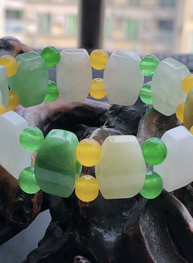 自然光实物拍/缅甸天然翡翠A货多彩平安牌手链手串41.51g