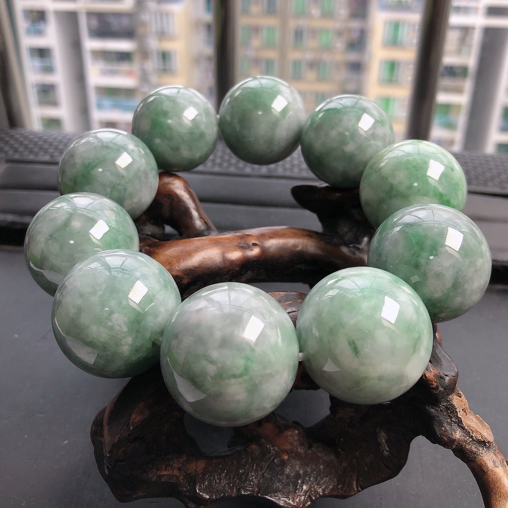 天然翡翠A货大圆珠手链卡27.9mm