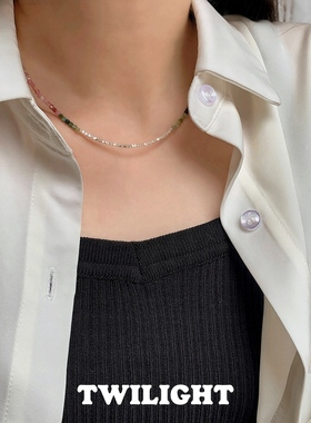 碧玺碎银子项链轻奢拼接