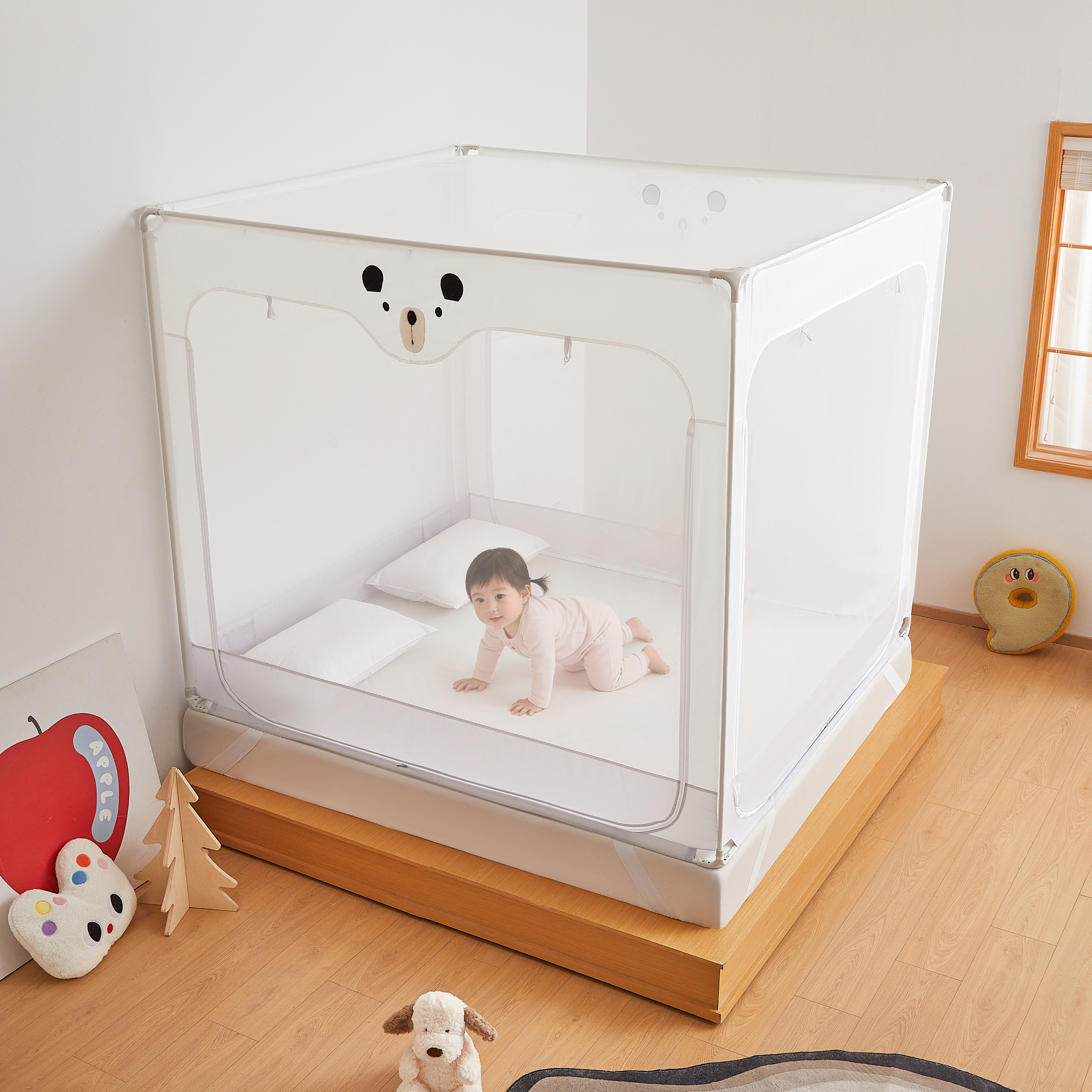 2026新款防摔蚊帐全包底婴儿童防止掉床围栏三开门蒙古包家用卧室