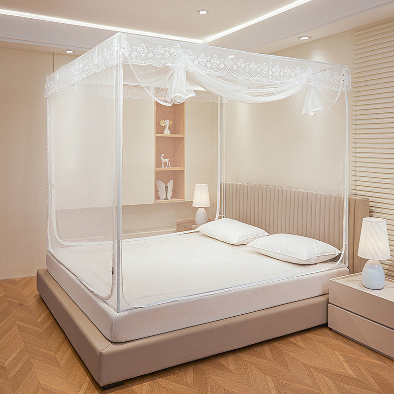 新款坐床防摔蚊帐白色加密回底防掉床二三开门拉链蒙古包家用卧室