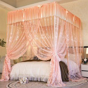 2026新款高级提花公主风花边落地宫廷蚊帐加密加厚三开门家用卧室