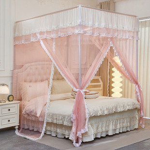 2026新款公主风蕾丝花边落地宫廷蚊帐加密三开门床幔加厚家用卧室