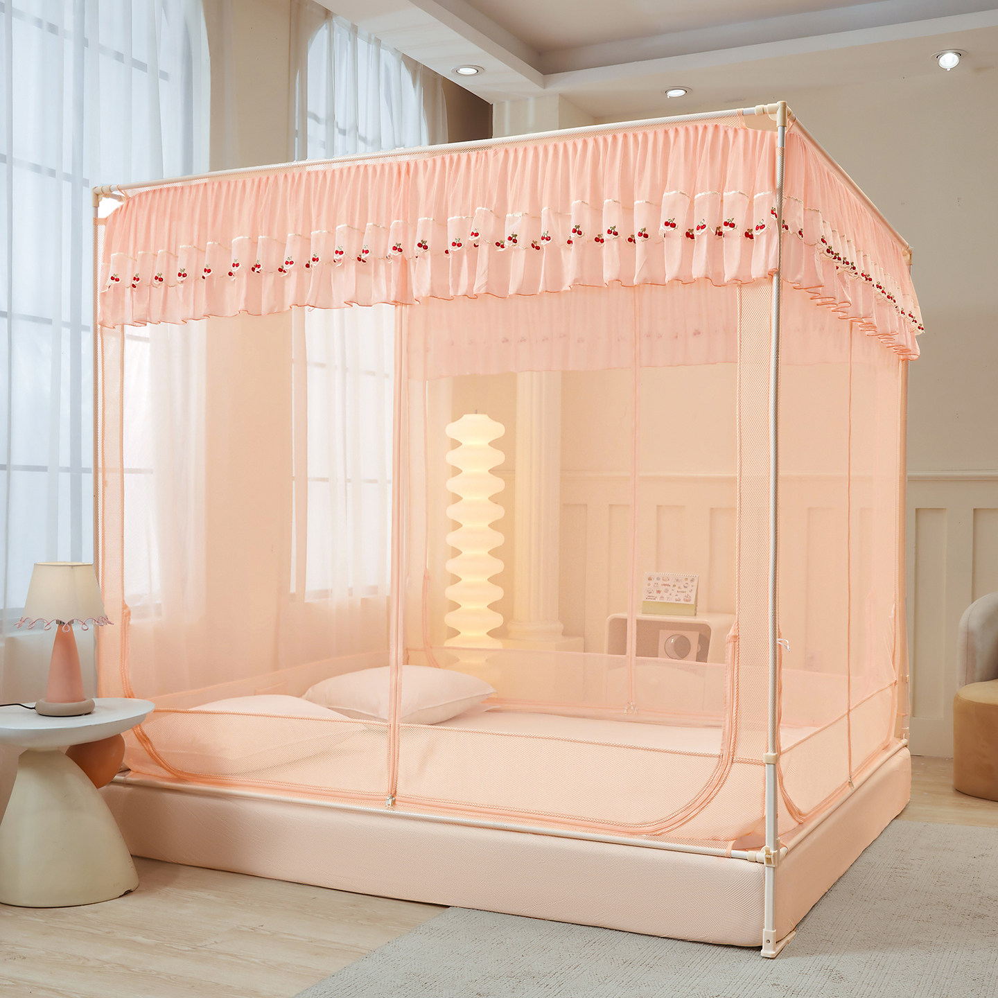 2026新款家用防摔蚊帐防掉床回底床笠款拉链蒙古包三开门方帐卧室