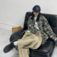 Sleepzoo 23AW 日系复古黑白格纹外套女秋冬美拉德风简约百搭夹克