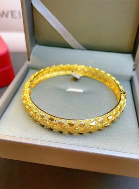 越南沙金镂空古法手镯凤尾花款铜