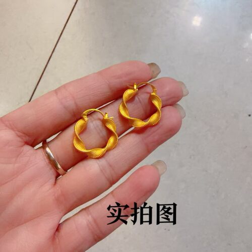 越南沙金波浪莫比乌斯耳环金色麻