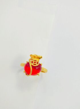 越南沙金钱币福袋戒指黄铜镀金中