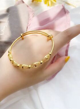 镂空玲珑手镯女镀24k黄金色戒指
