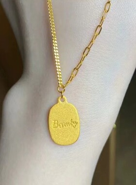郁金香花牌项链女复古浪漫黄金色