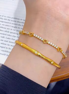 金店同款沙金点钻六芒星手镯开口