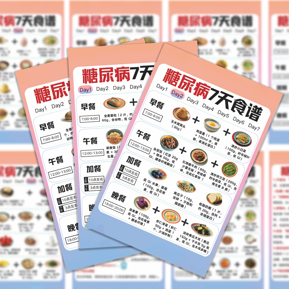 24张糖尿病一周食谱贴纸爆款健康身体养生膳食三餐搭配实用贴画